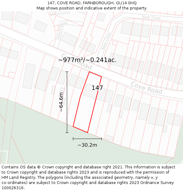 147, COVE ROAD, FARNBOROUGH, GU14 0HQ: Plot and title map