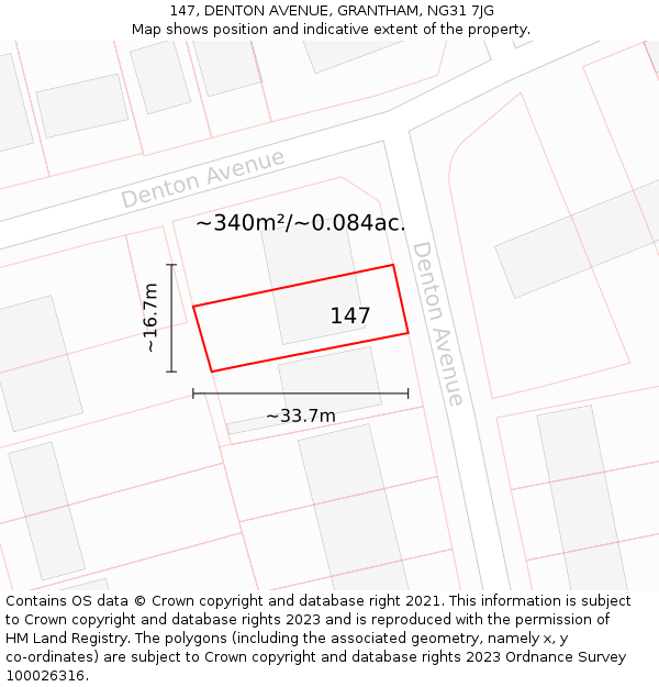 147, DENTON AVENUE, GRANTHAM, NG31 7JG: Plot and title map