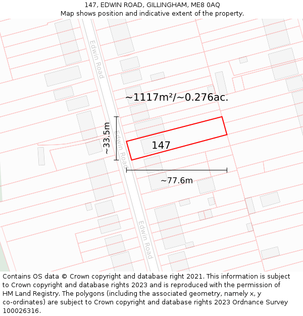 147, EDWIN ROAD, GILLINGHAM, ME8 0AQ: Plot and title map