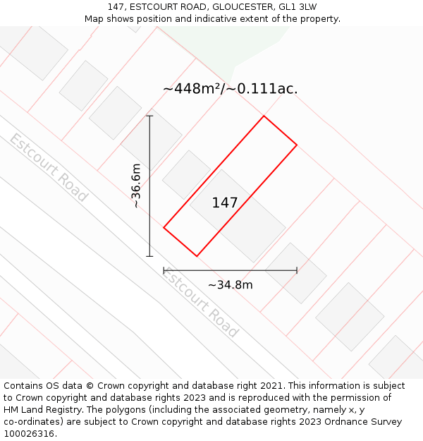 147, ESTCOURT ROAD, GLOUCESTER, GL1 3LW: Plot and title map