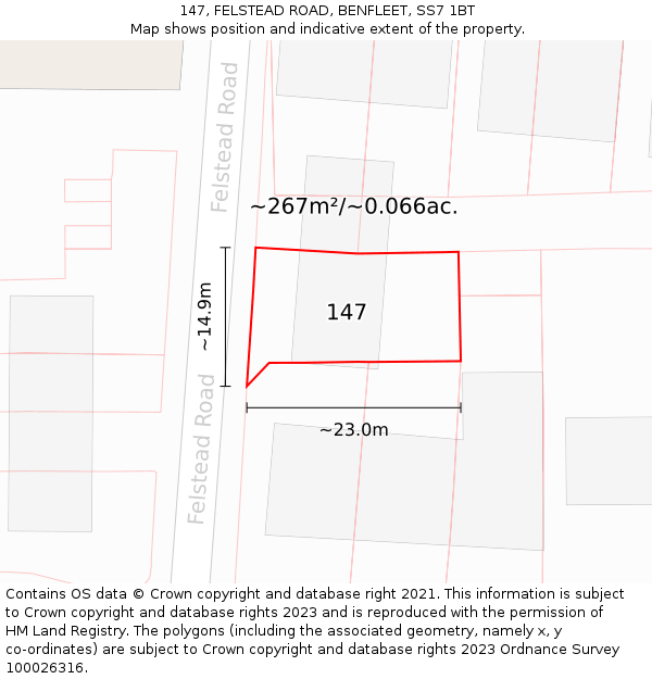 147, FELSTEAD ROAD, BENFLEET, SS7 1BT: Plot and title map