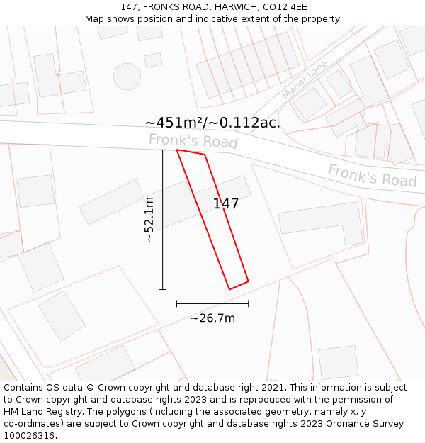 147, FRONKS ROAD, HARWICH, CO12 4EE: Plot and title map