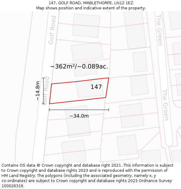 147, GOLF ROAD, MABLETHORPE, LN12 1EZ: Plot and title map