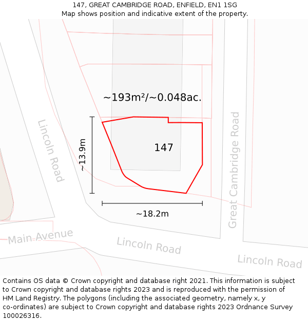 147, GREAT CAMBRIDGE ROAD, ENFIELD, EN1 1SG: Plot and title map