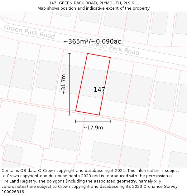 147, GREEN PARK ROAD, PLYMOUTH, PL9 9LL: Plot and title map