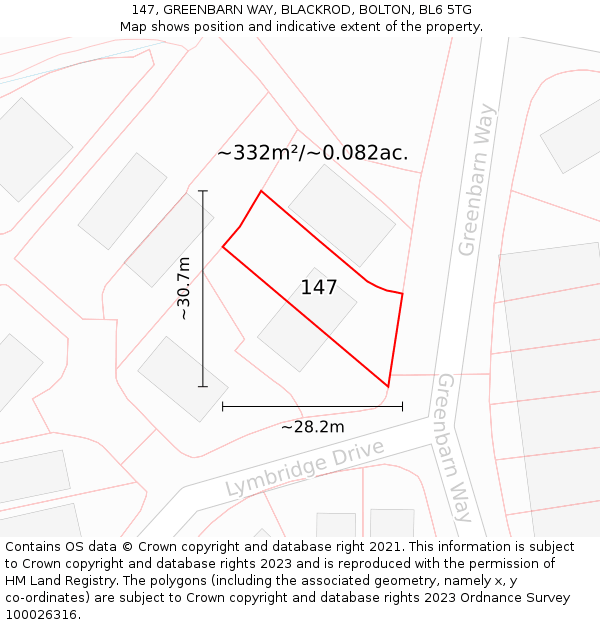 147, GREENBARN WAY, BLACKROD, BOLTON, BL6 5TG: Plot and title map