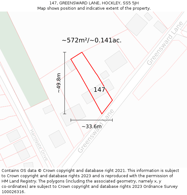 147, GREENSWARD LANE, HOCKLEY, SS5 5JH: Plot and title map