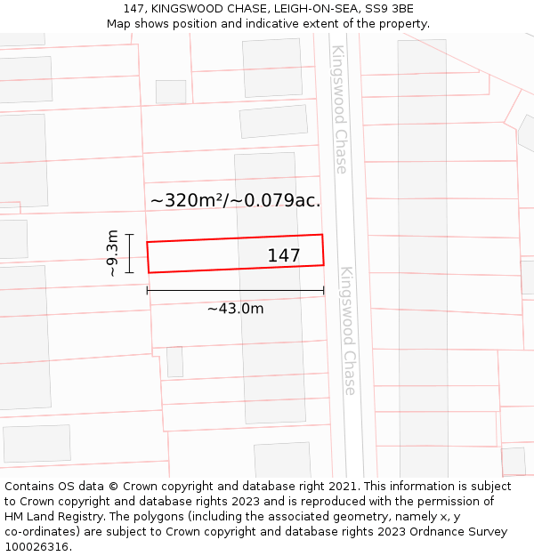 147, KINGSWOOD CHASE, LEIGH-ON-SEA, SS9 3BE: Plot and title map