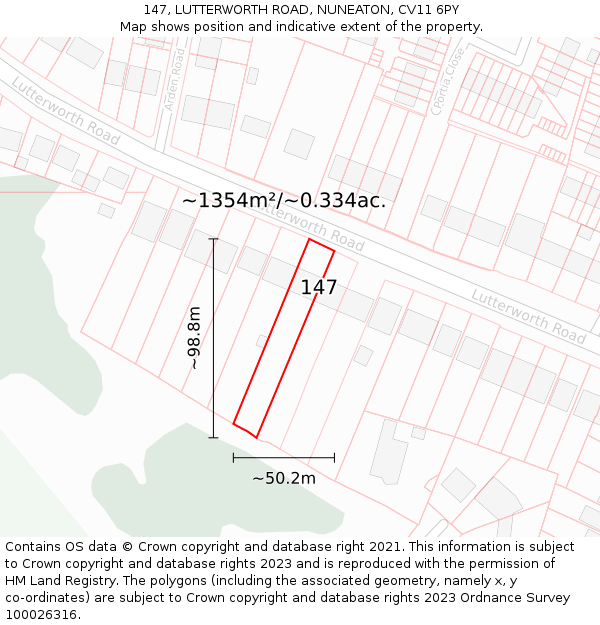 147, LUTTERWORTH ROAD, NUNEATON, CV11 6PY: Plot and title map