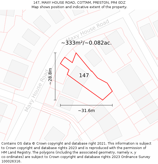 147, MAXY HOUSE ROAD, COTTAM, PRESTON, PR4 0DZ: Plot and title map