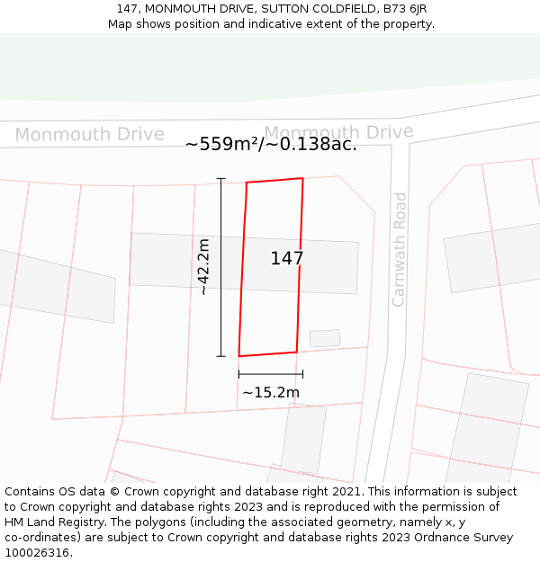 147, MONMOUTH DRIVE, SUTTON COLDFIELD, B73 6JR: Plot and title map
