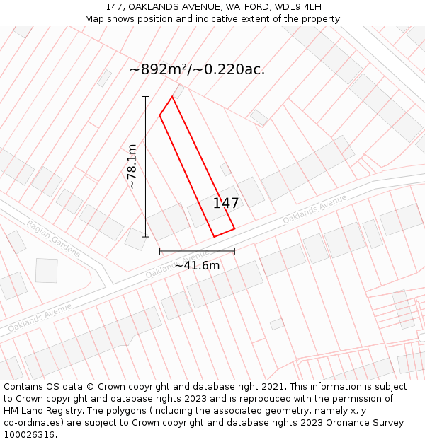 147, OAKLANDS AVENUE, WATFORD, WD19 4LH: Plot and title map