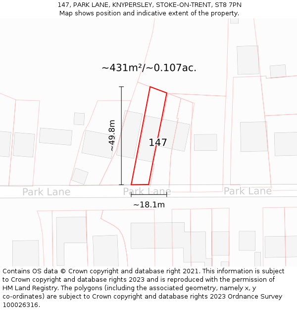 147, PARK LANE, KNYPERSLEY, STOKE-ON-TRENT, ST8 7PN: Plot and title map