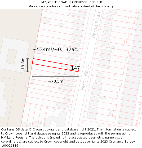 147, PERNE ROAD, CAMBRIDGE, CB1 3NT: Plot and title map