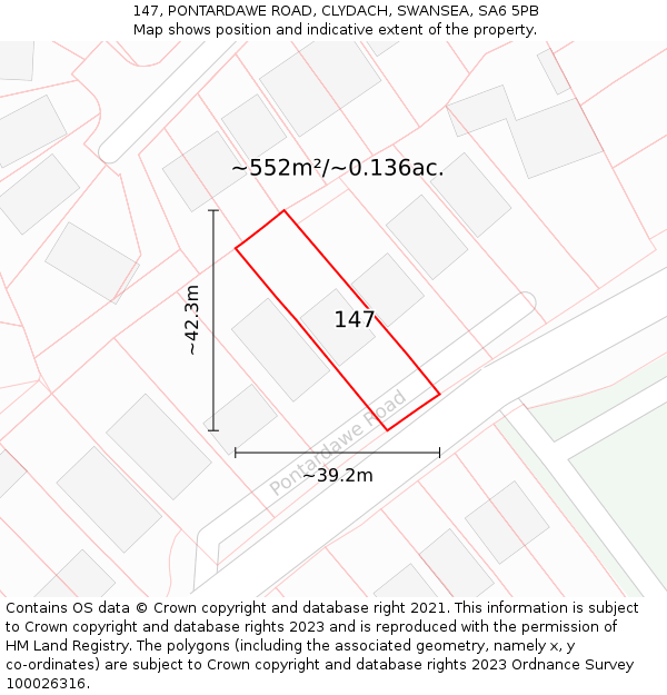 147, PONTARDAWE ROAD, CLYDACH, SWANSEA, SA6 5PB: Plot and title map