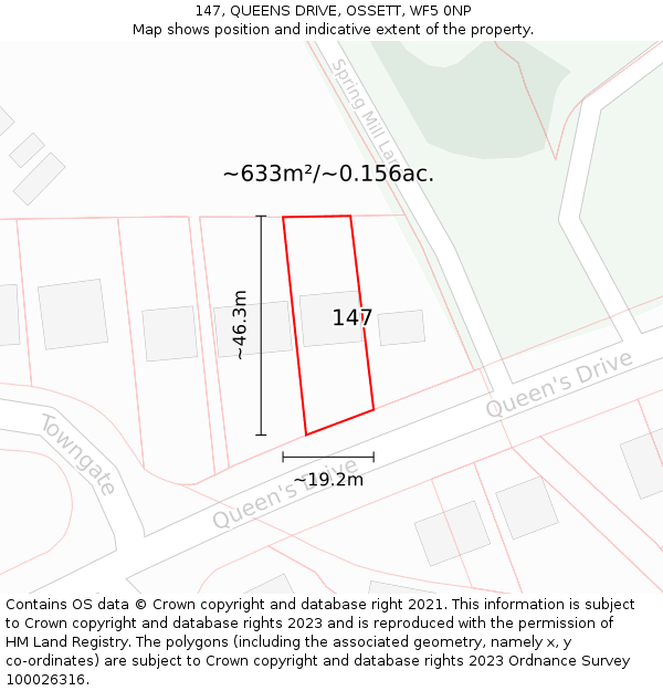 147, QUEENS DRIVE, OSSETT, WF5 0NP: Plot and title map