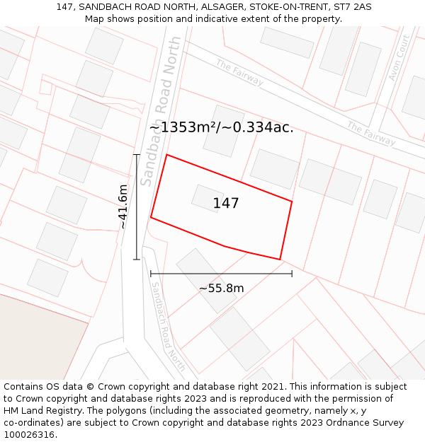 147, SANDBACH ROAD NORTH, ALSAGER, STOKE-ON-TRENT, ST7 2AS: Plot and title map