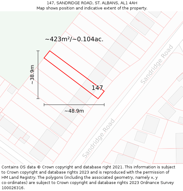 147, SANDRIDGE ROAD, ST. ALBANS, AL1 4AH: Plot and title map