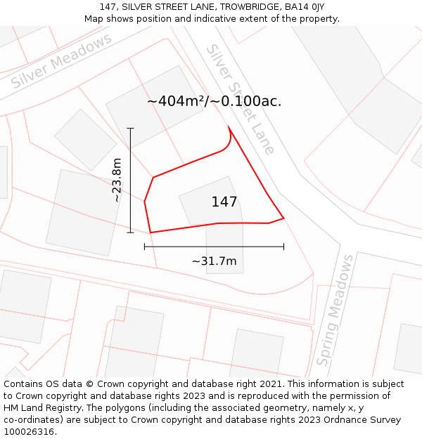 147, SILVER STREET LANE, TROWBRIDGE, BA14 0JY: Plot and title map