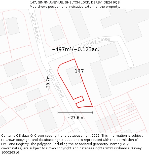 147, SINFIN AVENUE, SHELTON LOCK, DERBY, DE24 9QB: Plot and title map