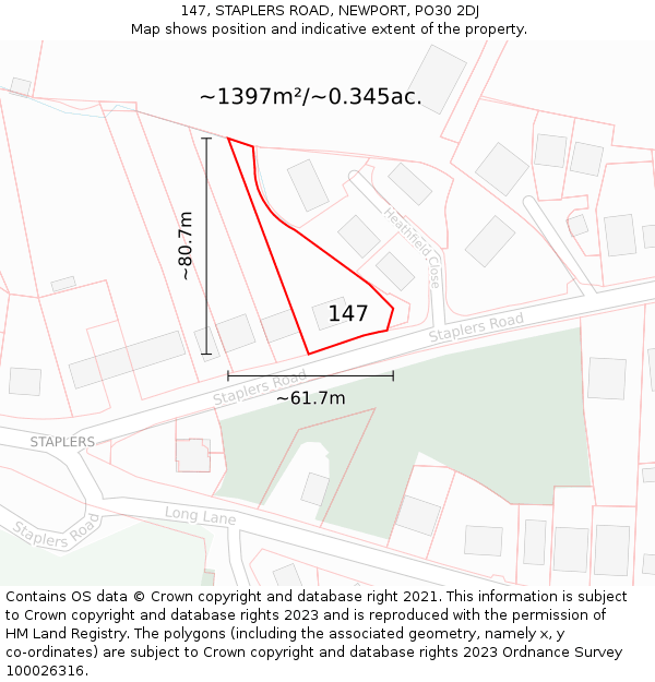 147, STAPLERS ROAD, NEWPORT, PO30 2DJ: Plot and title map