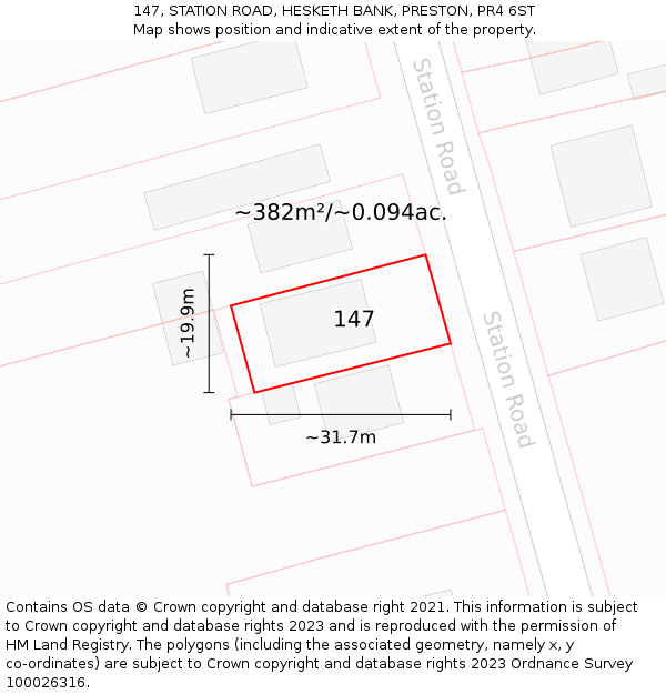 147, STATION ROAD, HESKETH BANK, PRESTON, PR4 6ST: Plot and title map