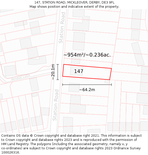 147, STATION ROAD, MICKLEOVER, DERBY, DE3 9FL: Plot and title map