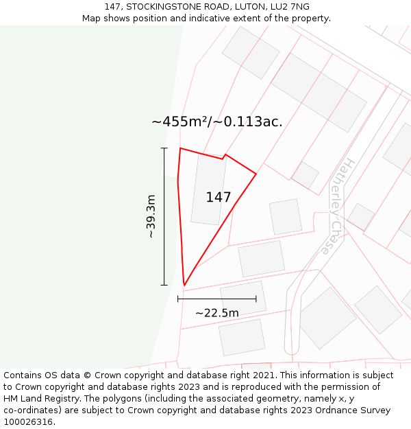 147, STOCKINGSTONE ROAD, LUTON, LU2 7NG: Plot and title map