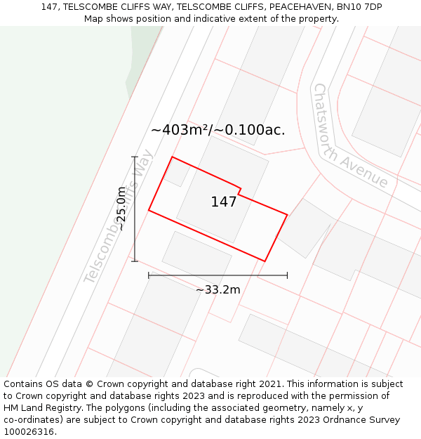 147, TELSCOMBE CLIFFS WAY, TELSCOMBE CLIFFS, PEACEHAVEN, BN10 7DP: Plot and title map