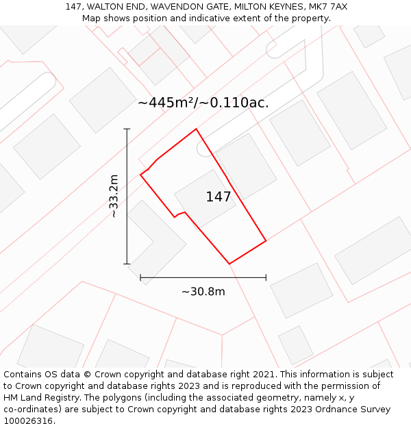 147, WALTON END, WAVENDON GATE, MILTON KEYNES, MK7 7AX: Plot and title map