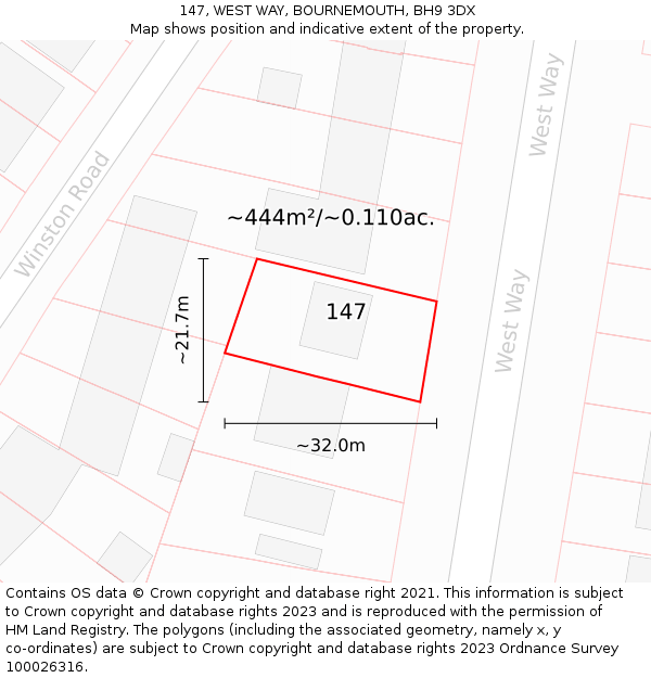 147, WEST WAY, BOURNEMOUTH, BH9 3DX: Plot and title map