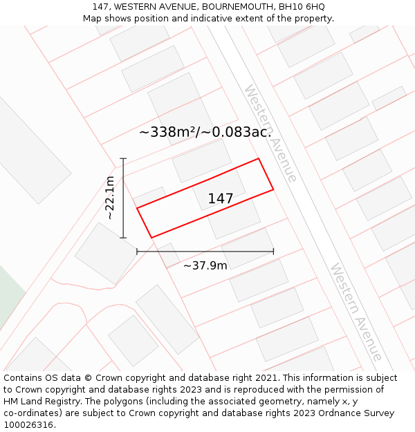 147, WESTERN AVENUE, BOURNEMOUTH, BH10 6HQ: Plot and title map