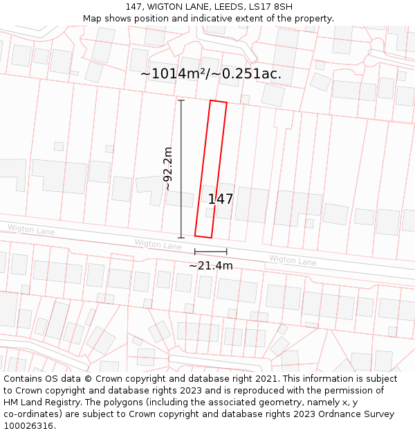 147, WIGTON LANE, LEEDS, LS17 8SH: Plot and title map