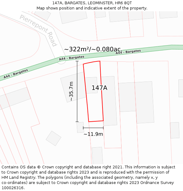 147A, BARGATES, LEOMINSTER, HR6 8QT: Plot and title map