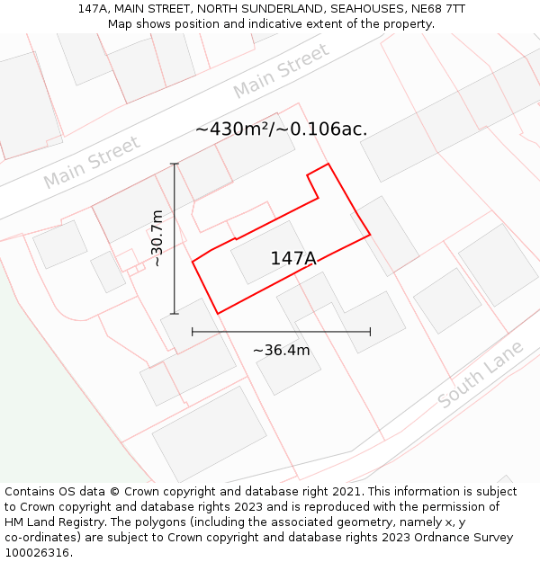 147A, MAIN STREET, NORTH SUNDERLAND, SEAHOUSES, NE68 7TT: Plot and title map