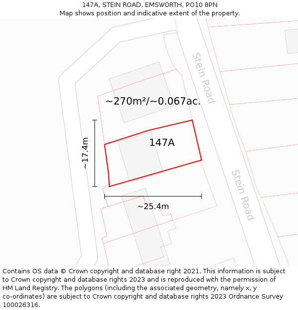 147A, STEIN ROAD, EMSWORTH, PO10 8PN: Plot and title map