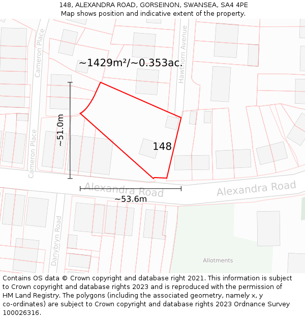 148, ALEXANDRA ROAD, GORSEINON, SWANSEA, SA4 4PE: Plot and title map