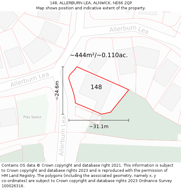 148, ALLERBURN LEA, ALNWICK, NE66 2QP: Plot and title map