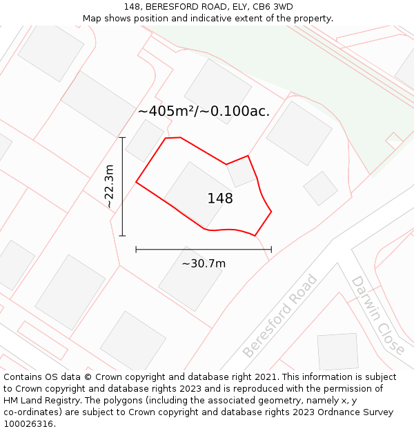 148, BERESFORD ROAD, ELY, CB6 3WD: Plot and title map