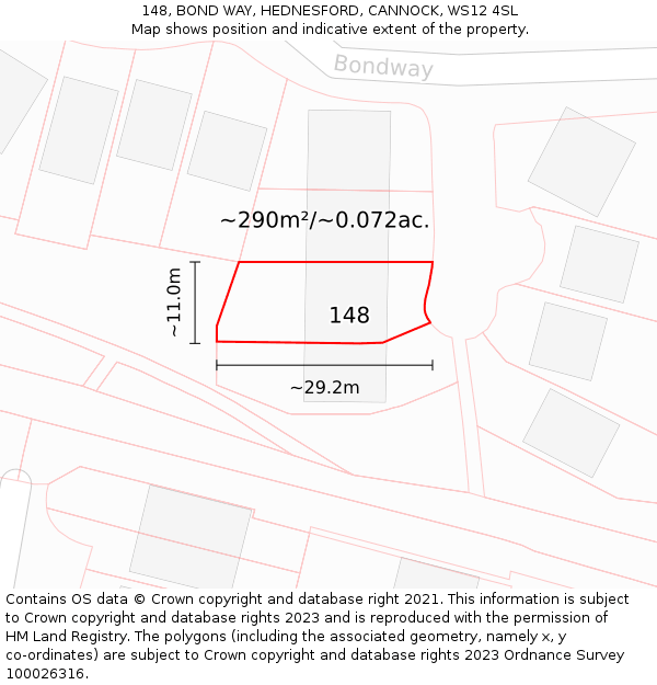 148, BOND WAY, HEDNESFORD, CANNOCK, WS12 4SL: Plot and title map