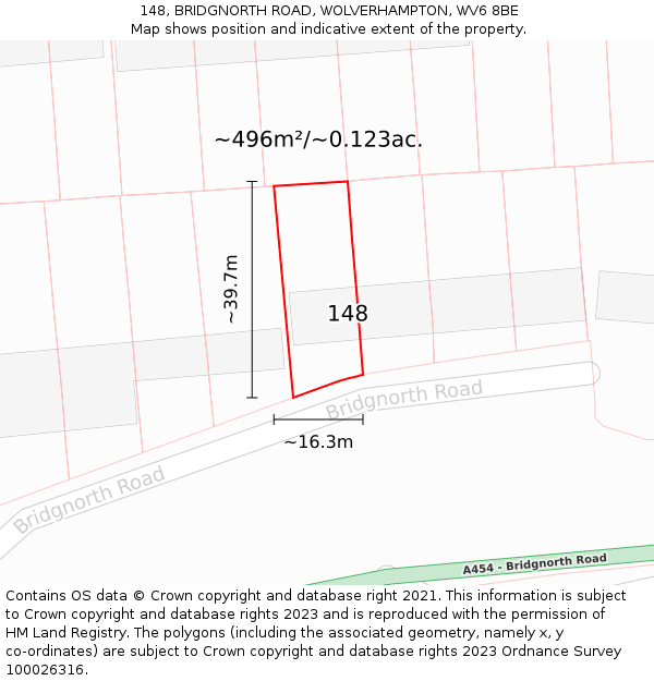 148, BRIDGNORTH ROAD, WOLVERHAMPTON, WV6 8BE: Plot and title map