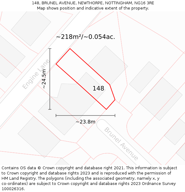 148, BRUNEL AVENUE, NEWTHORPE, NOTTINGHAM, NG16 3RE: Plot and title map