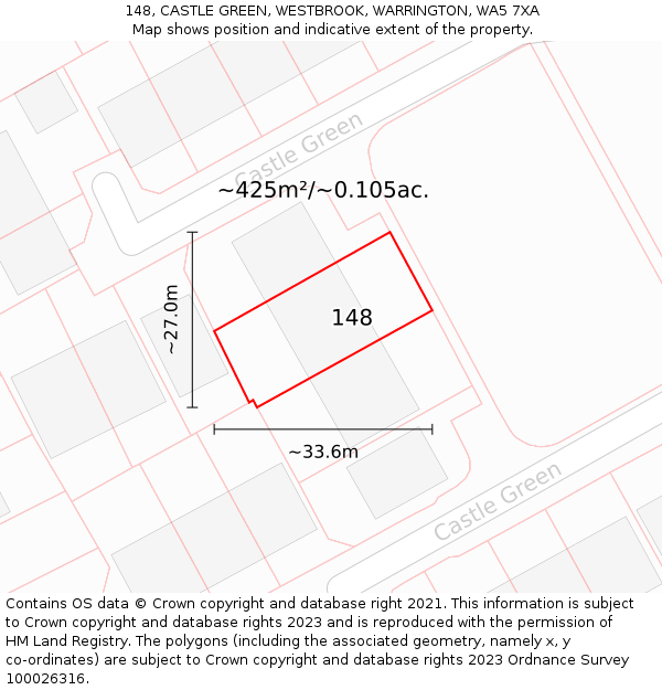 148, CASTLE GREEN, WESTBROOK, WARRINGTON, WA5 7XA: Plot and title map