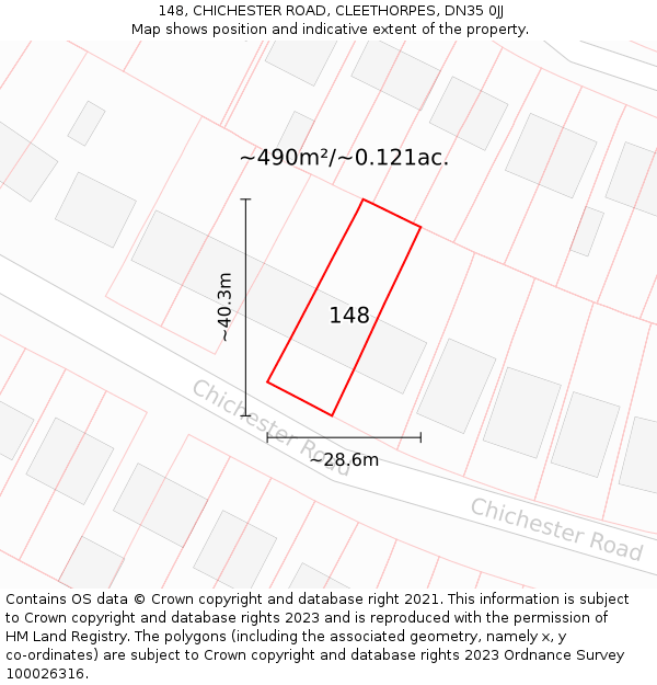 148, CHICHESTER ROAD, CLEETHORPES, DN35 0JJ: Plot and title map