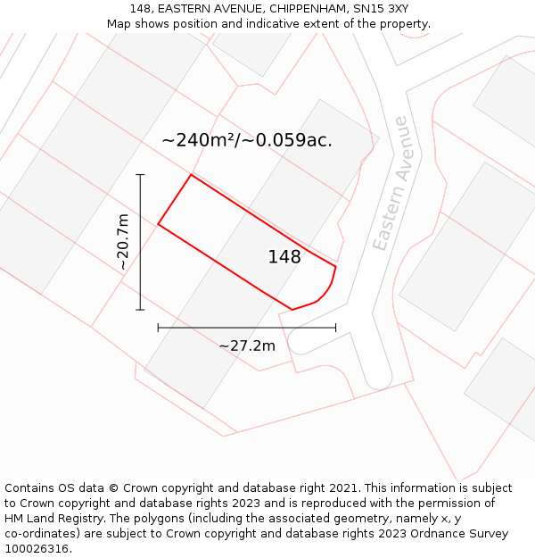 148, EASTERN AVENUE, CHIPPENHAM, SN15 3XY: Plot and title map