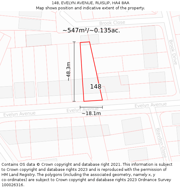 148, EVELYN AVENUE, RUISLIP, HA4 8AA: Plot and title map