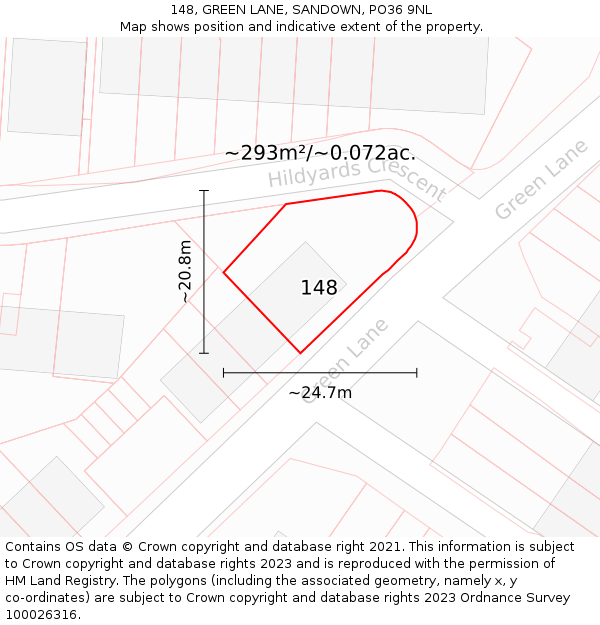 148, GREEN LANE, SANDOWN, PO36 9NL: Plot and title map