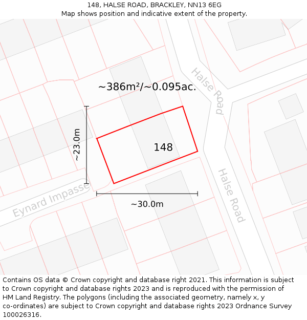 148, HALSE ROAD, BRACKLEY, NN13 6EG: Plot and title map