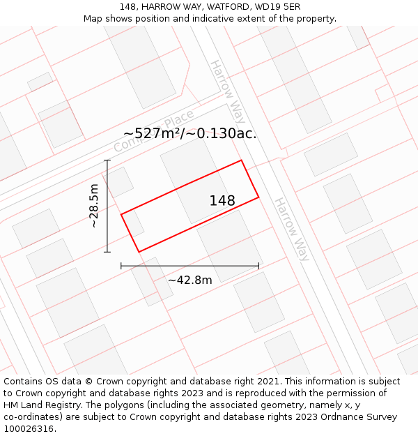 148, HARROW WAY, WATFORD, WD19 5ER: Plot and title map