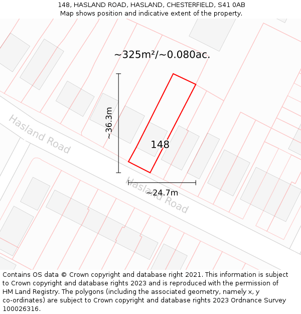 148, HASLAND ROAD, HASLAND, CHESTERFIELD, S41 0AB: Plot and title map